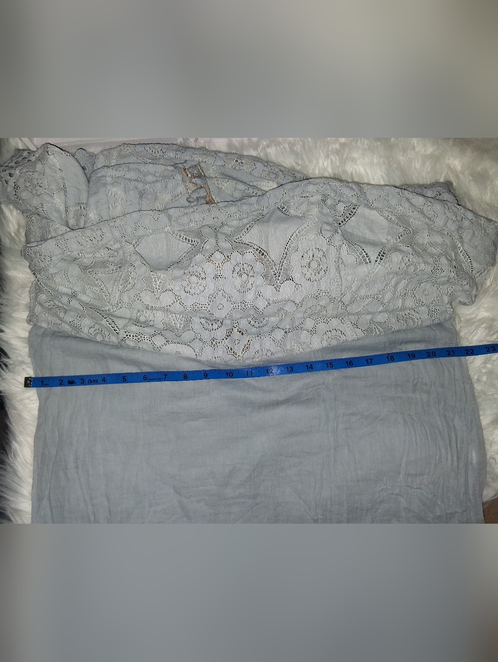 Boho Crochet Sleeve Top – Soft Blue/Grey with Golden Embroidery - Picture 10 of 10
